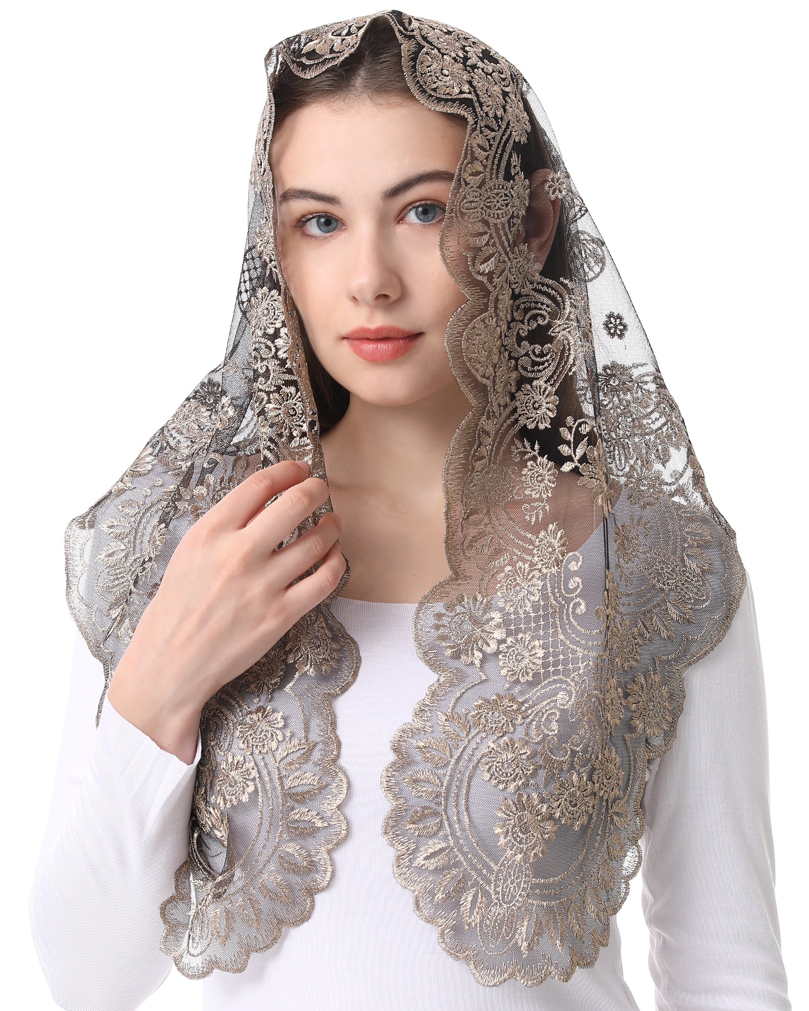 Bozidol Spanish Style Catholic Mass Mantillas Veil for Prayer Floral O