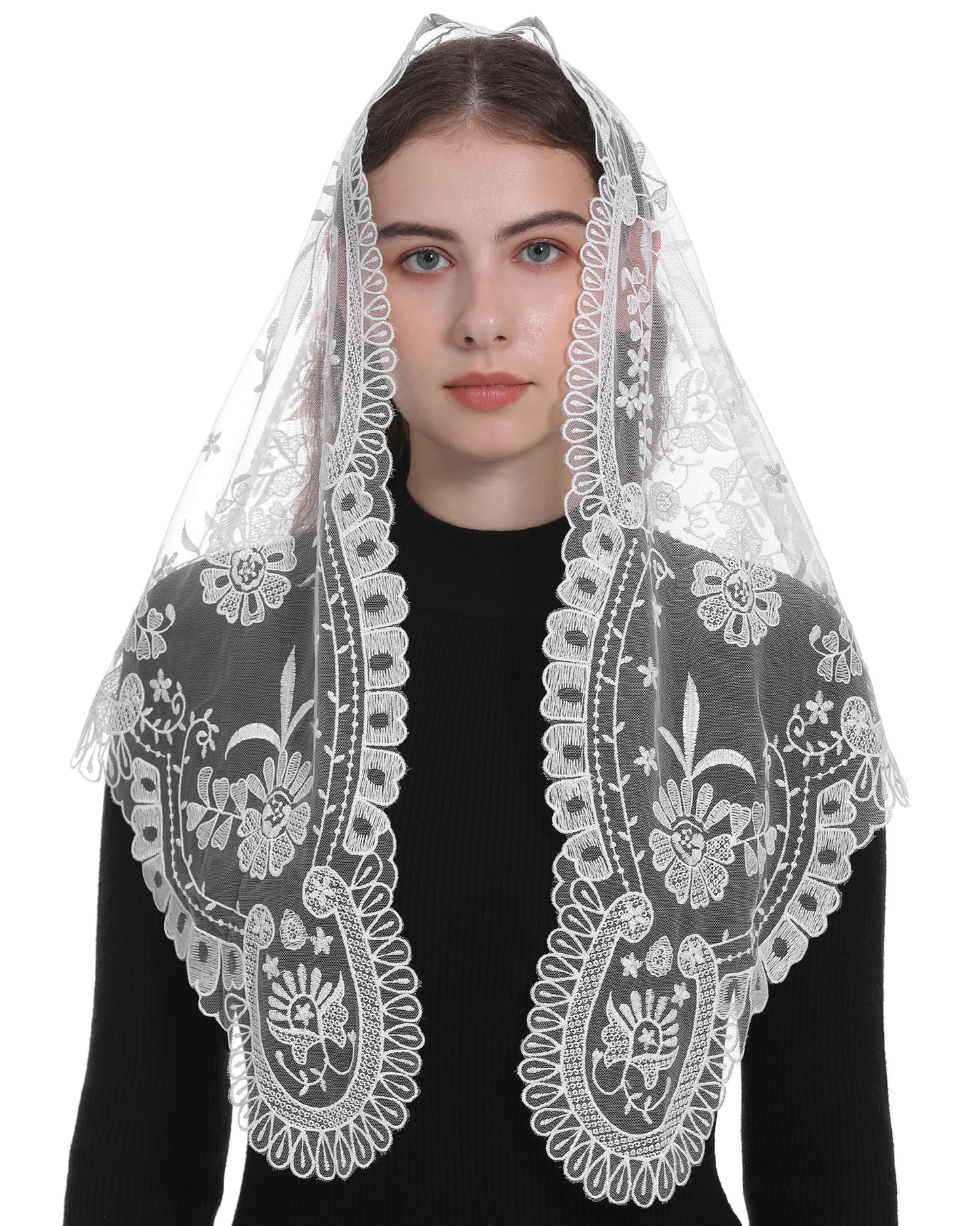 Bozidol Catholic Church Veil for Women Religious Chapel Embroidery Lace Scarf Spanish Christian Mass Funeral Veil