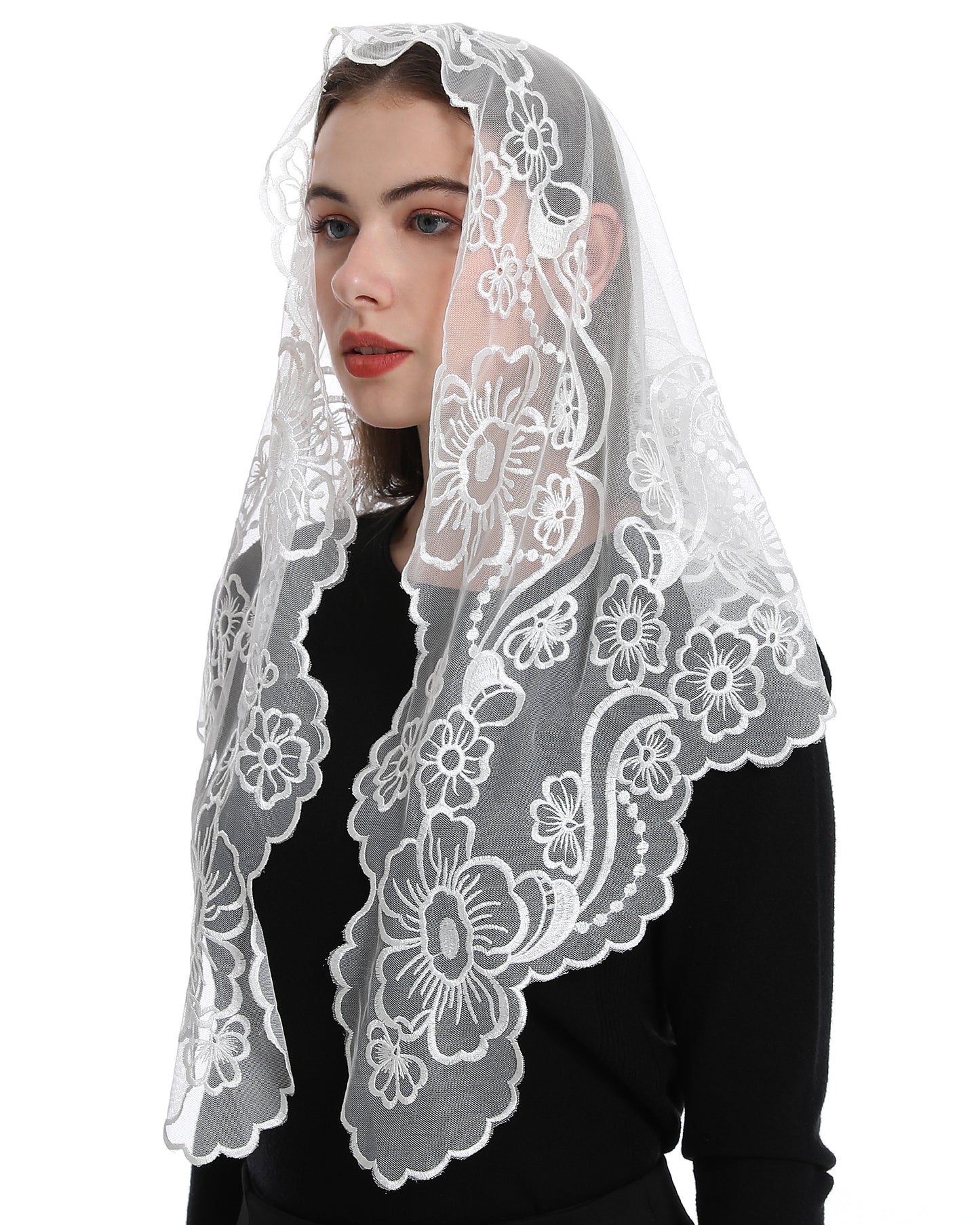 Bozidol Women's Spanish Style Catholic Mantilla Veils Vintaged Lace Scarf Shawl Church Mass Veil with Hairclips